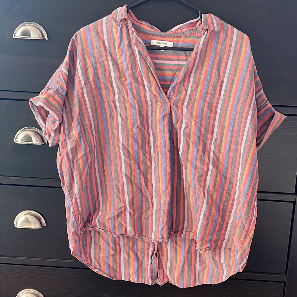 Madewell Courier Button-Back Shirt in Rainbow Stripe size M
